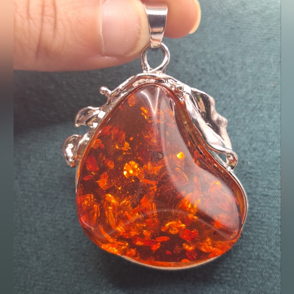 Amber-Style Pendant | Baltic Amber Look | Silver Plated | Handmade in India - Picture 3 of 8